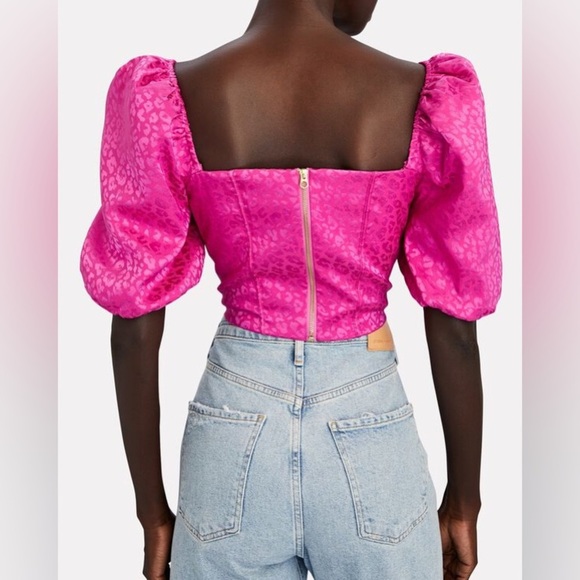 Saylor REVOLVE Korey Puff Sleeve Satin Bustier Top Pink Cheetah Animal Print - Picture 5 of 12